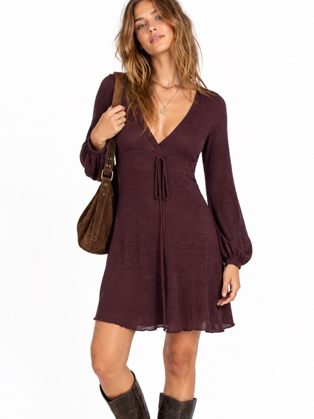 Forever 21 Vintage Y2K babydoll dress Long Sleeve v neck tie knit boho fairy S